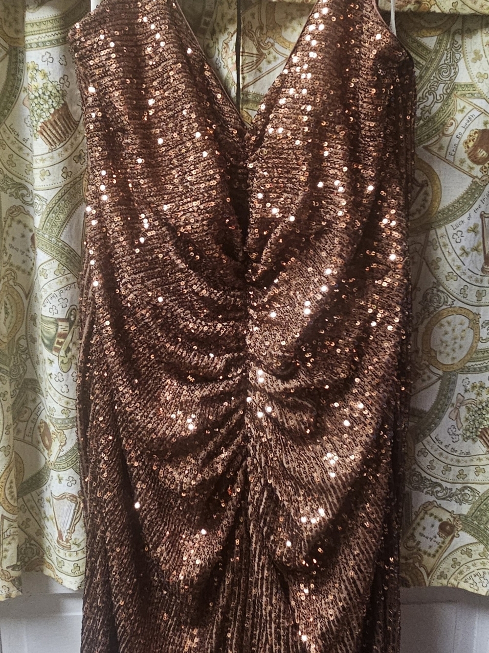 Women’s Sequin Ruched Cocktail Dress in Copper